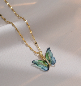 Colorful Butterfly Pendant Necklace in Stainless Steel  -