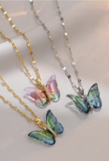 Colorful Butterfly Pendant Necklace in Stainless Steel  -