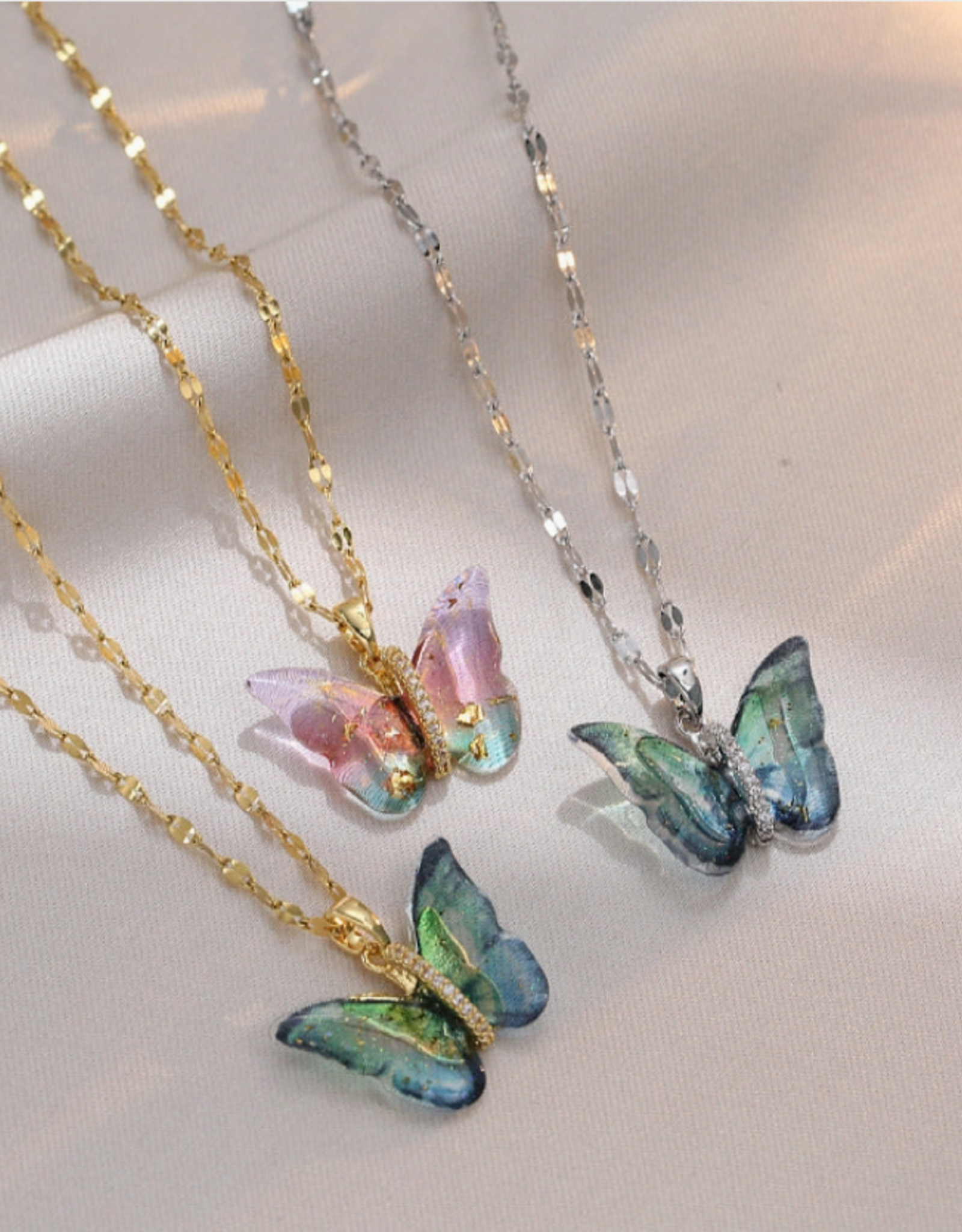 Colorful Butterfly Pendant Necklace in Stainless Steel  -