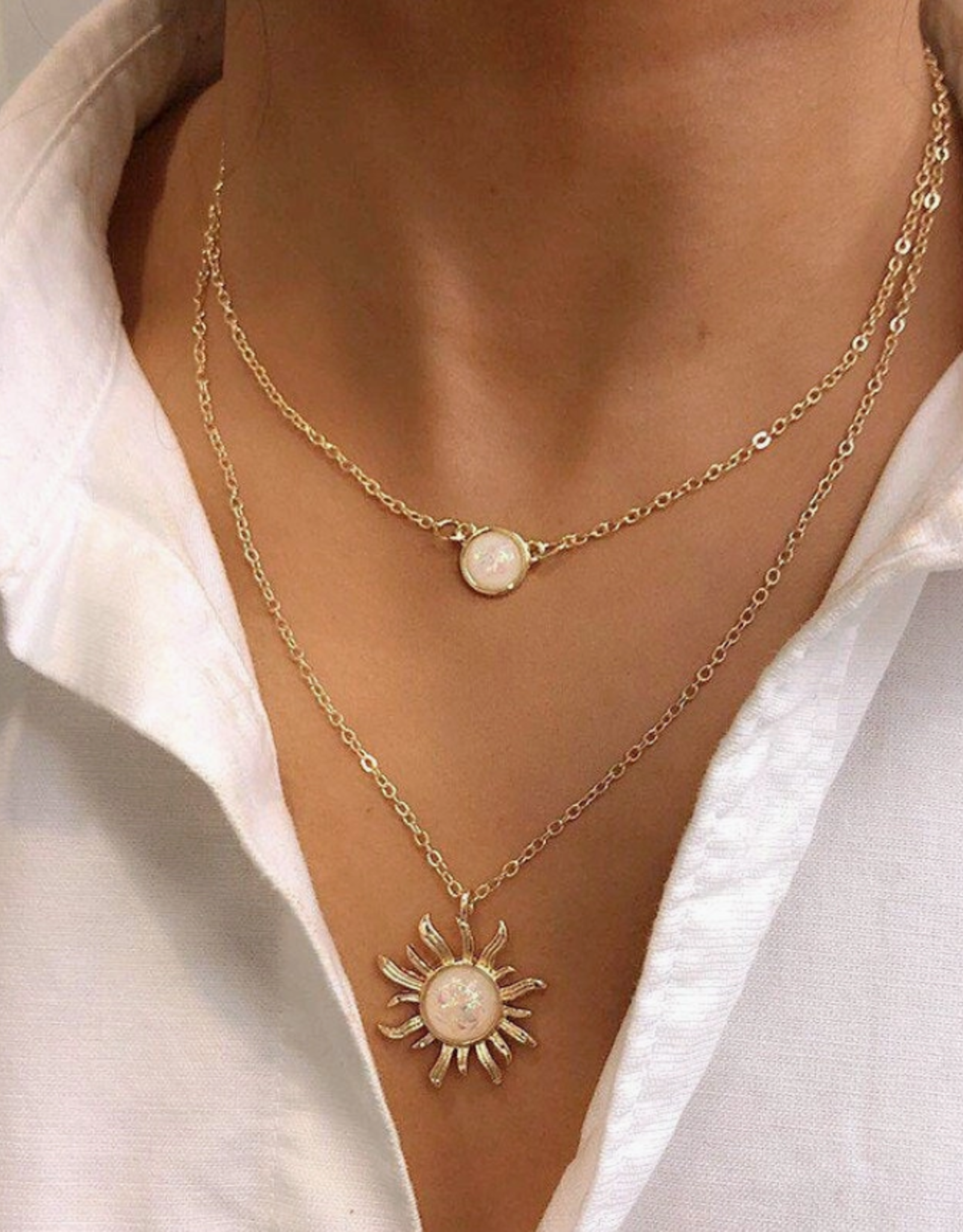 *Gold Opal Sun Moon Layered Necklace Set in Solid Copper | Gold