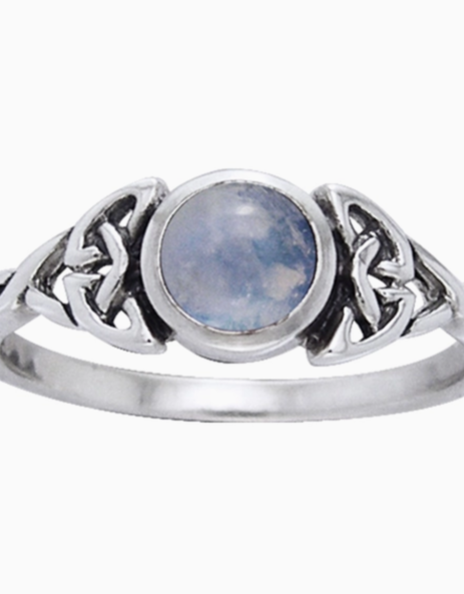 Genuine Rainbow Moonstone Celtic Knot Ring with Round Gemstone Sterling Silver |