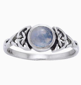 Genuine Rainbow Moonstone Celtic Knot Ring with Round Gemstone Sterling Silver |