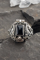 Gothic Black Onyx and Sterling Silver Poison Box Locket Ring |