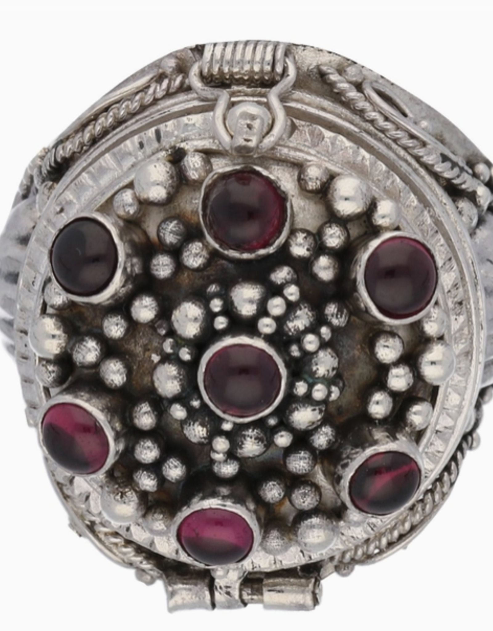 Large Sterling Silver Mystic Garnet Poison Ring Locket Box |