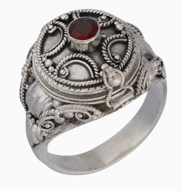 Medieval Ringed Cross Poison Locket Sterling Silver and Garnet Ring |