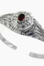 Medieval Sterling Silver Genuine Garnet Locket Box Poison Cuff Bracelet