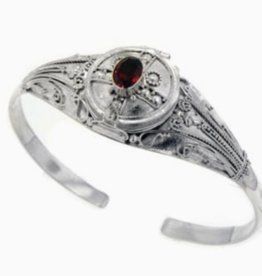 Medieval Sterling Silver Genuine Garnet Locket Box Poison Cuff Bracelet