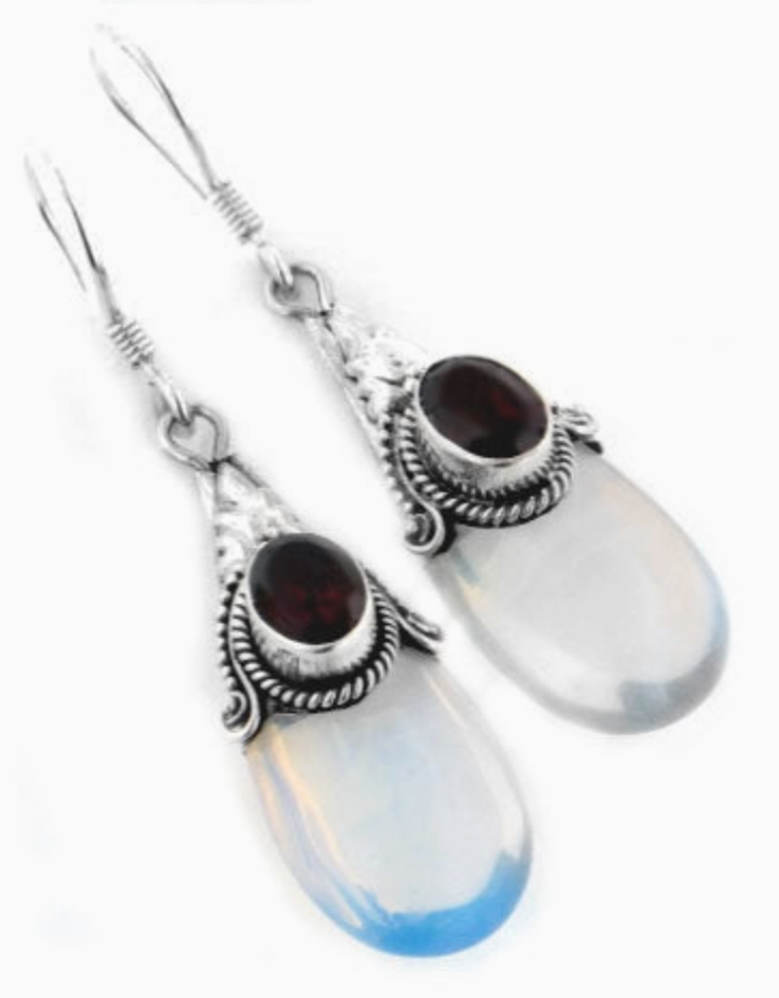 Sterling Silver Loose Opalescent Glass Garnet Earrings