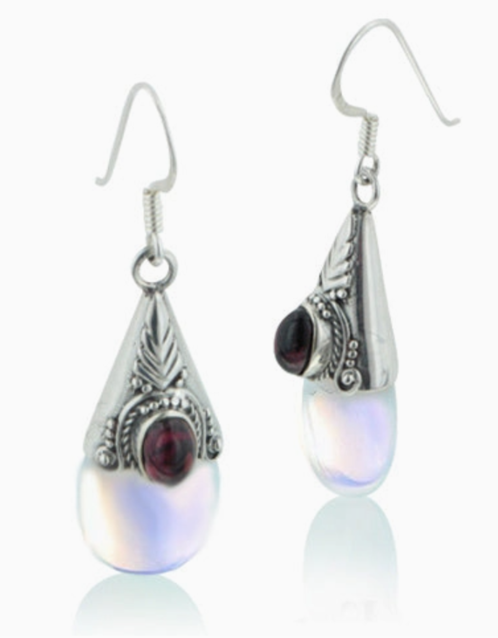 Sterling Silver Loose Opalescent Glass Garnet Earrings