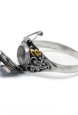 Sterling Silver Round Rainbow Moonstone Poison Locket Ring |
