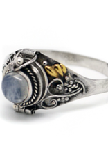 Sterling Silver Round Rainbow Moonstone Poison Locket Ring |
