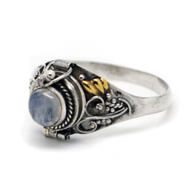 Sterling Silver Round Rainbow Moonstone Poison Locket Ring |