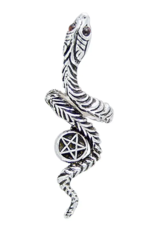 Sterling Silver Snake Pentacle Garnet Bypass Ring |