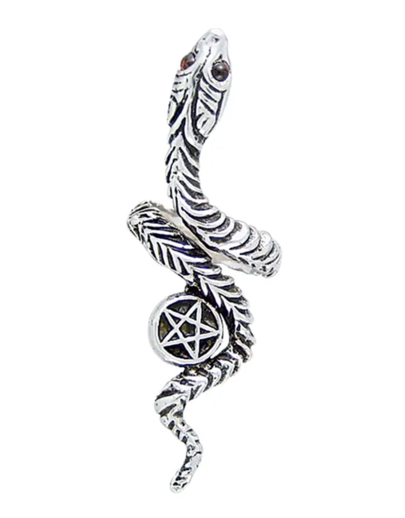 Sterling Silver Snake Pentacle Garnet Bypass Ring |