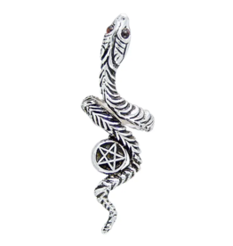 Sterling Silver Snake Pentacle Garnet Bypass Ring |