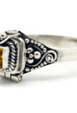 Sterling Silver Square Gemstone Poison Box Locket Ring |