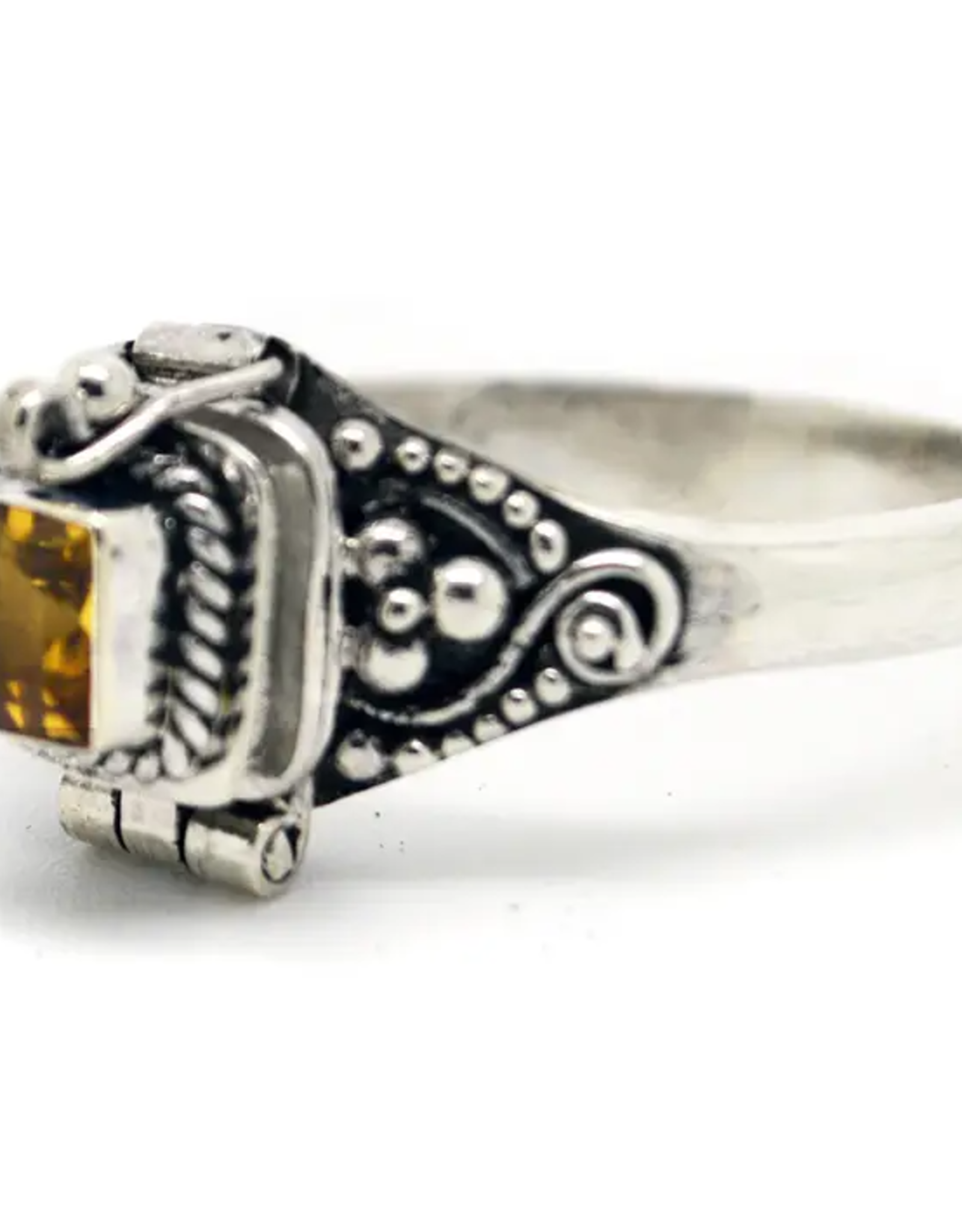 Sterling Silver Square Gemstone Poison Box Locket Ring |