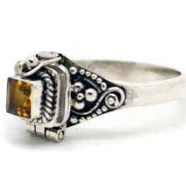 Sterling Silver Square Gemstone Poison Box Locket Ring |