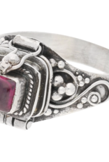 Sterling Silver Square Gemstone Poison Box Locket Ring |