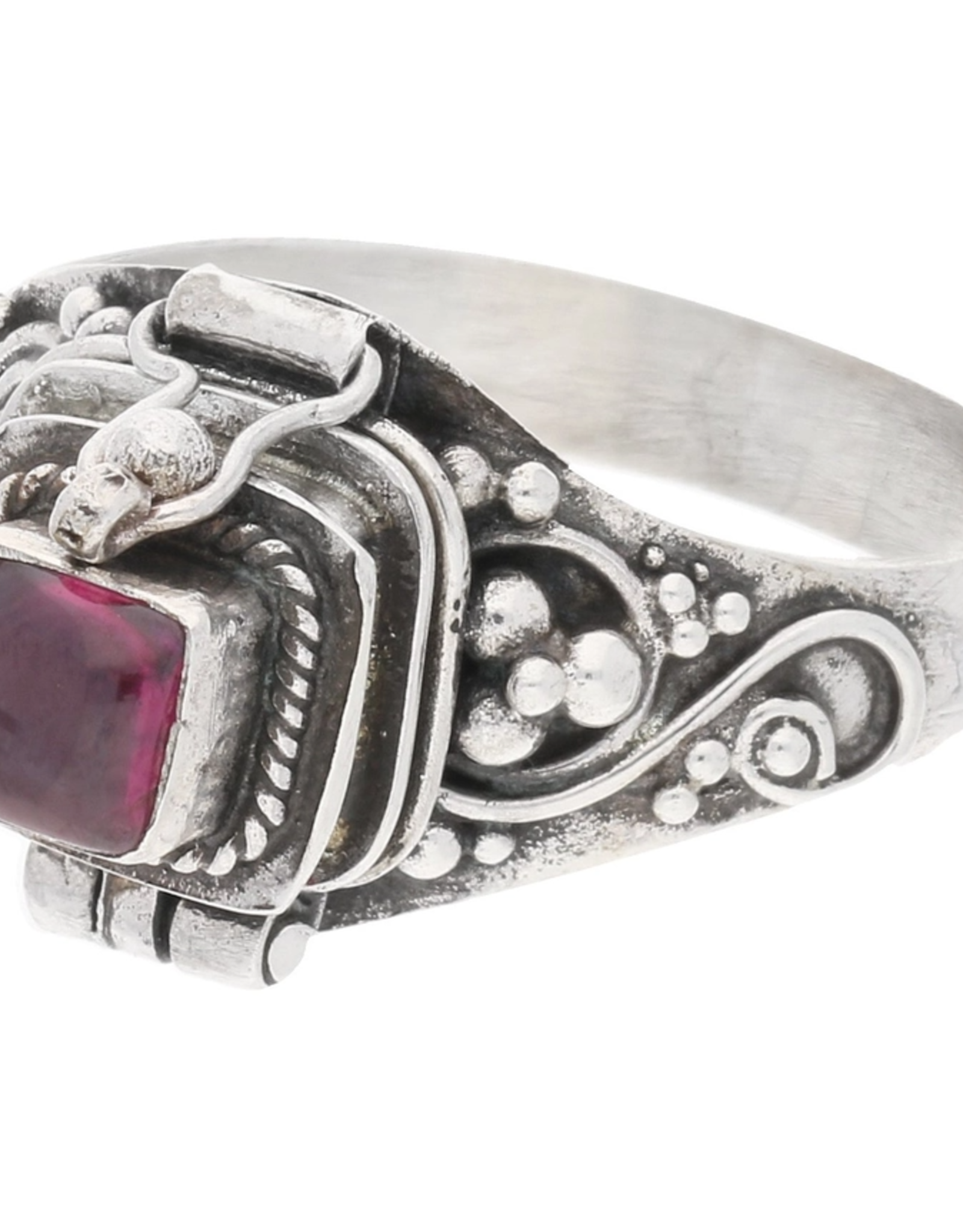 Sterling Silver Square Gemstone Poison Box Locket Ring |