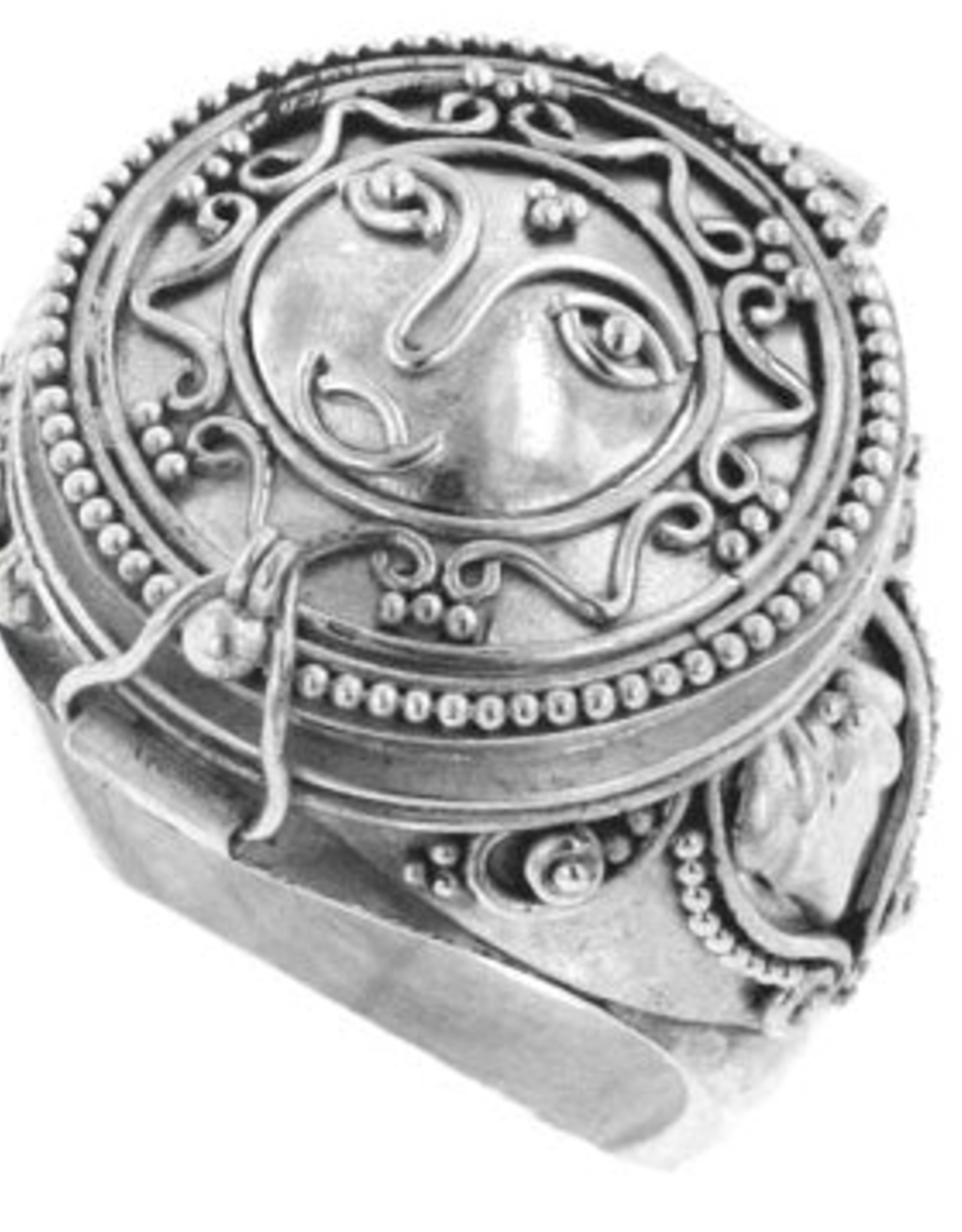 Sterling Silver Sun Face Poison Box Prayer Ring |