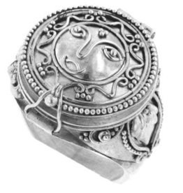 Sterling Silver Sun Face Poison Box Prayer Ring |