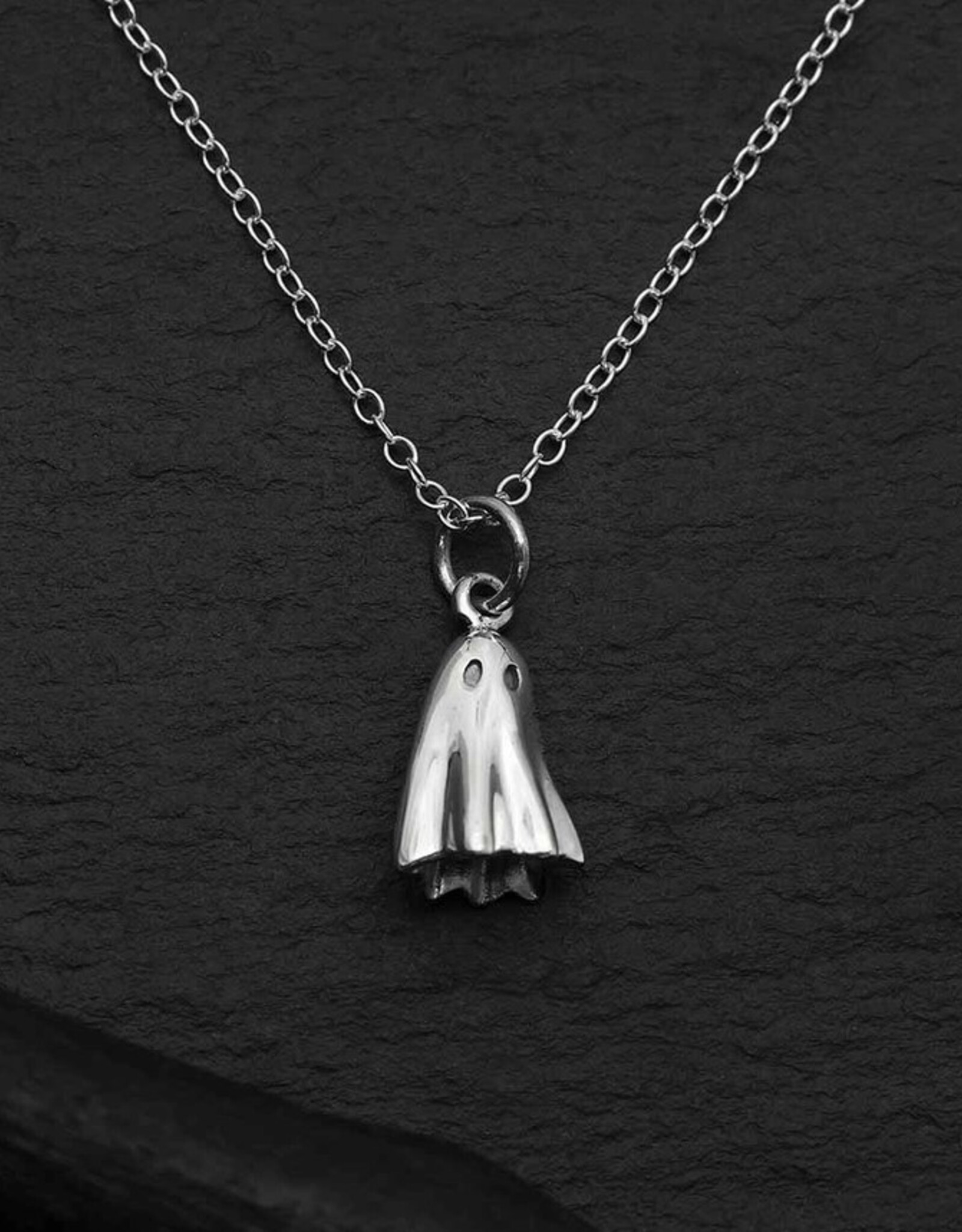 3D Ghost Charm Necklace 18 Inch | Sterling Silver