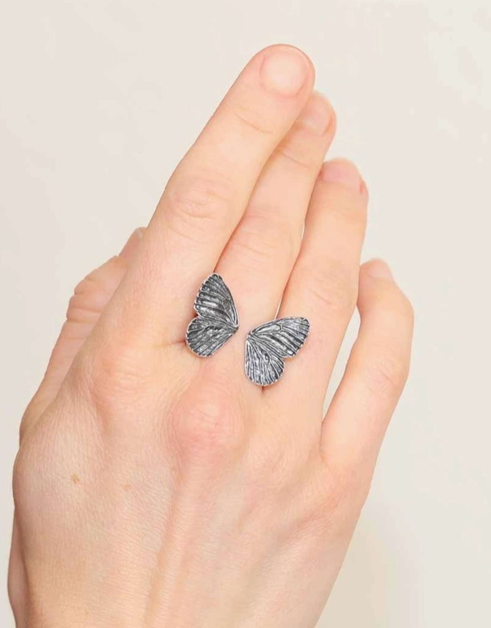 Adjustable Dimensional Butterfly Wings Ring | Sterling Silver
