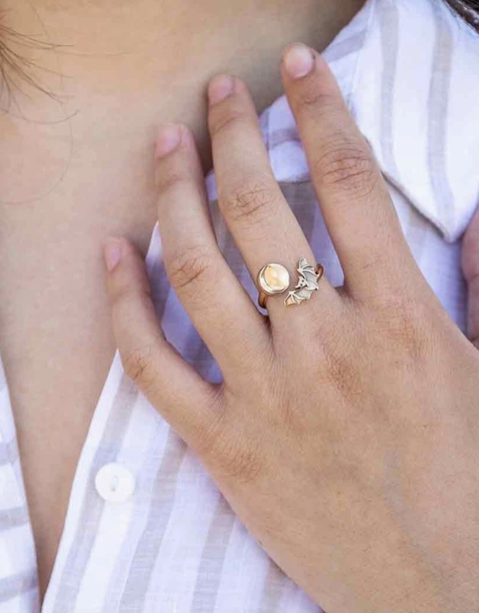 Adjustable Moon and Bat Ring |