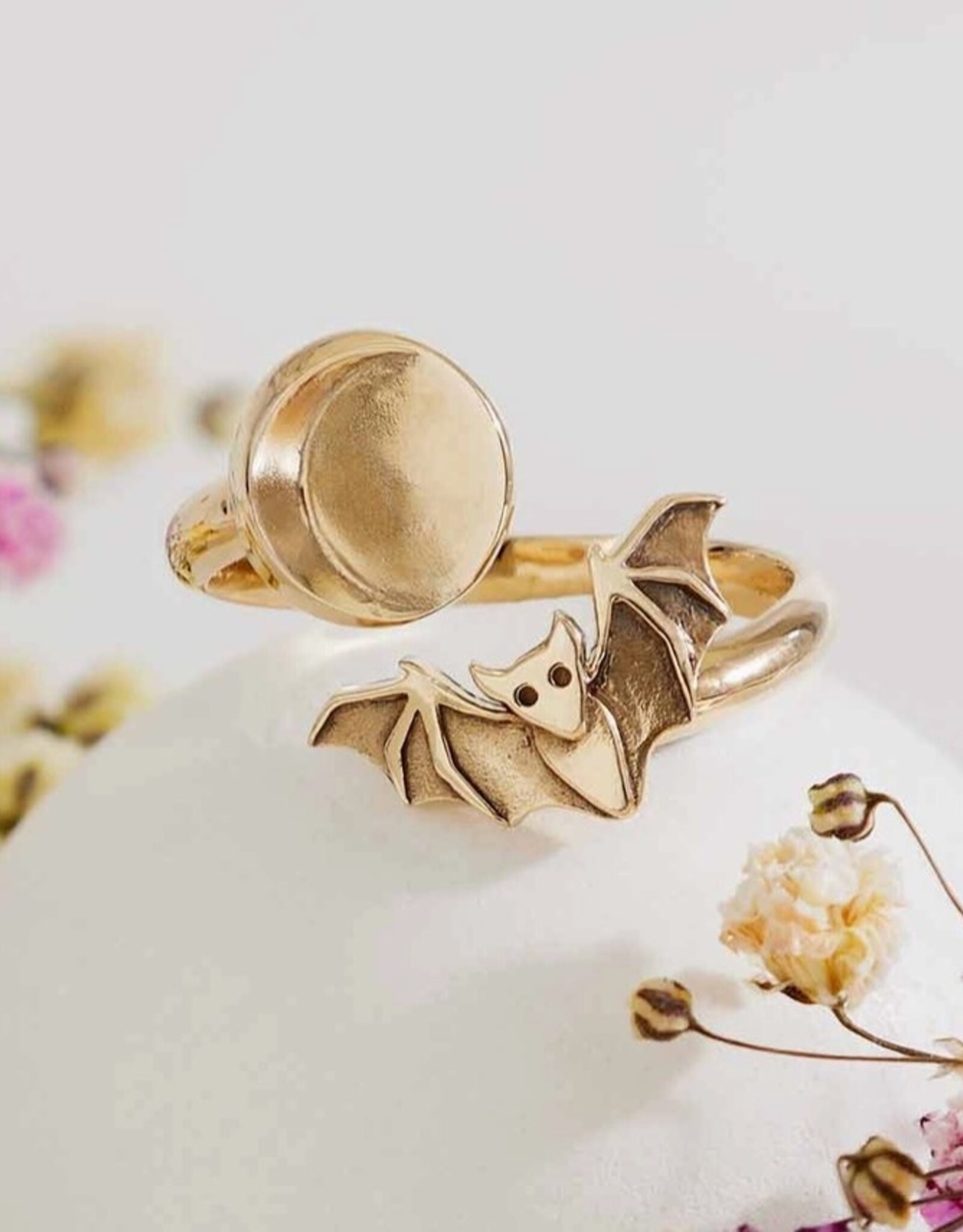 Adjustable Moon and Bat Ring |