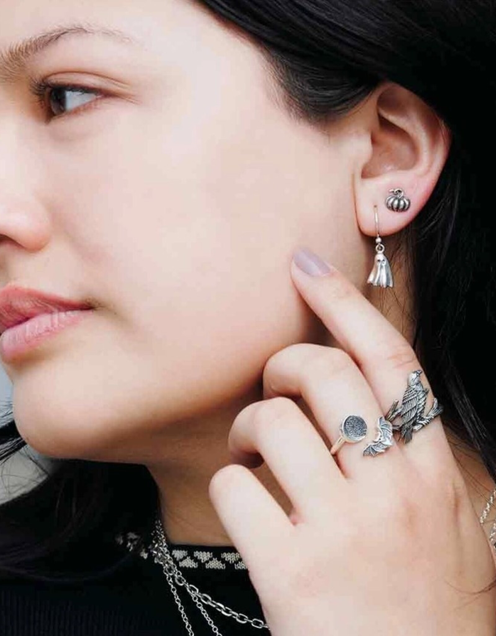 Adjustable Moon and Bat Ring |