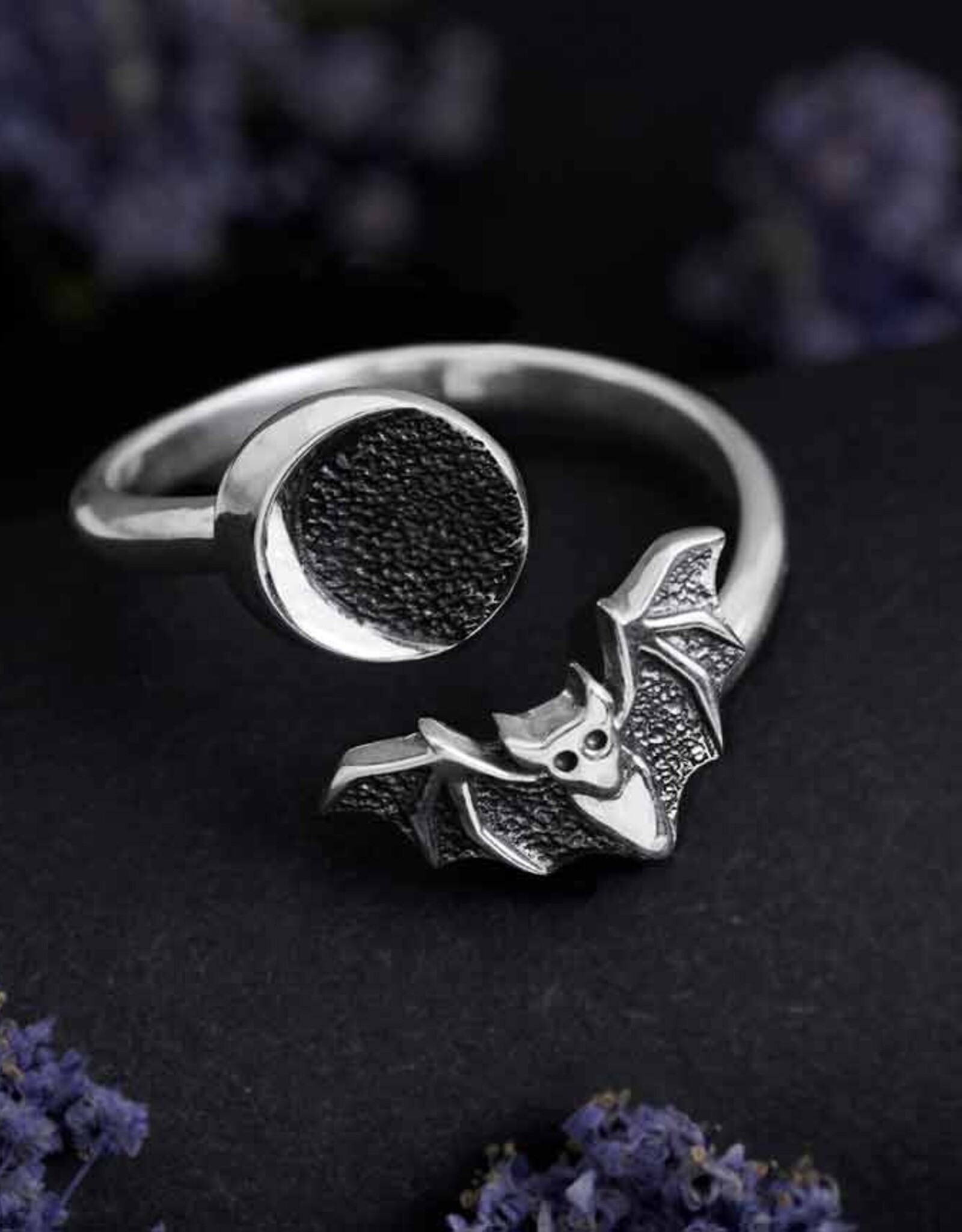 Adjustable Moon and Bat Ring |
