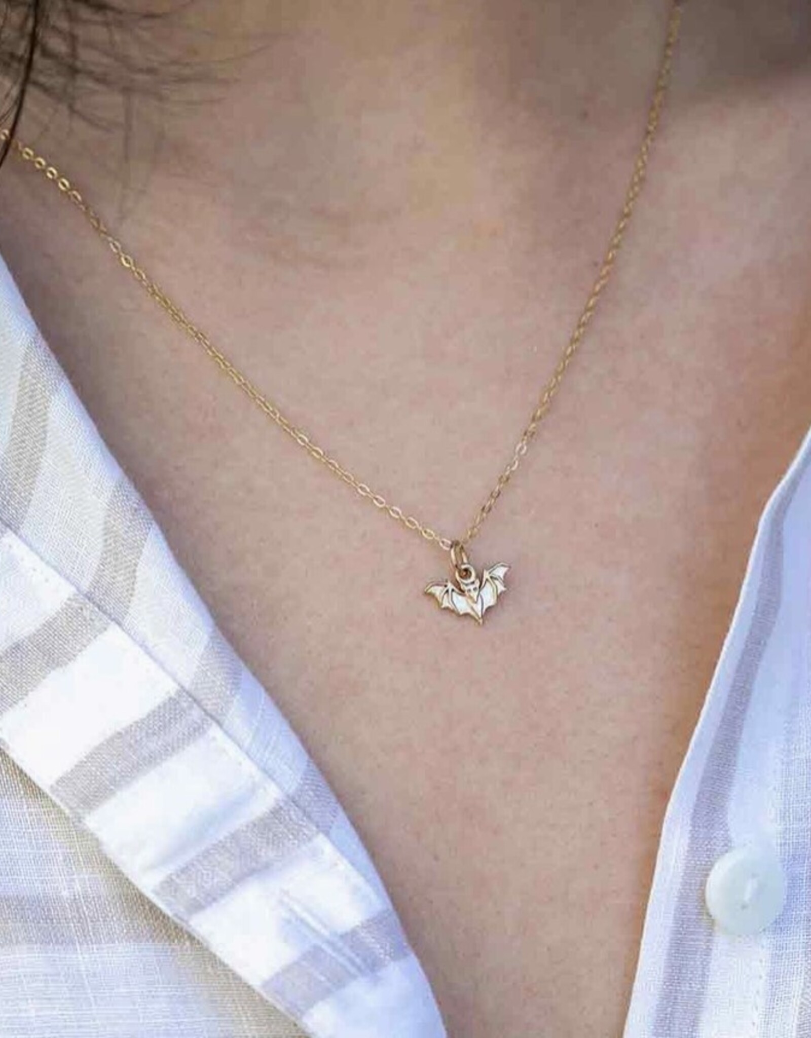 Bronze Mini Bat Necklace with Gold Fill Chain