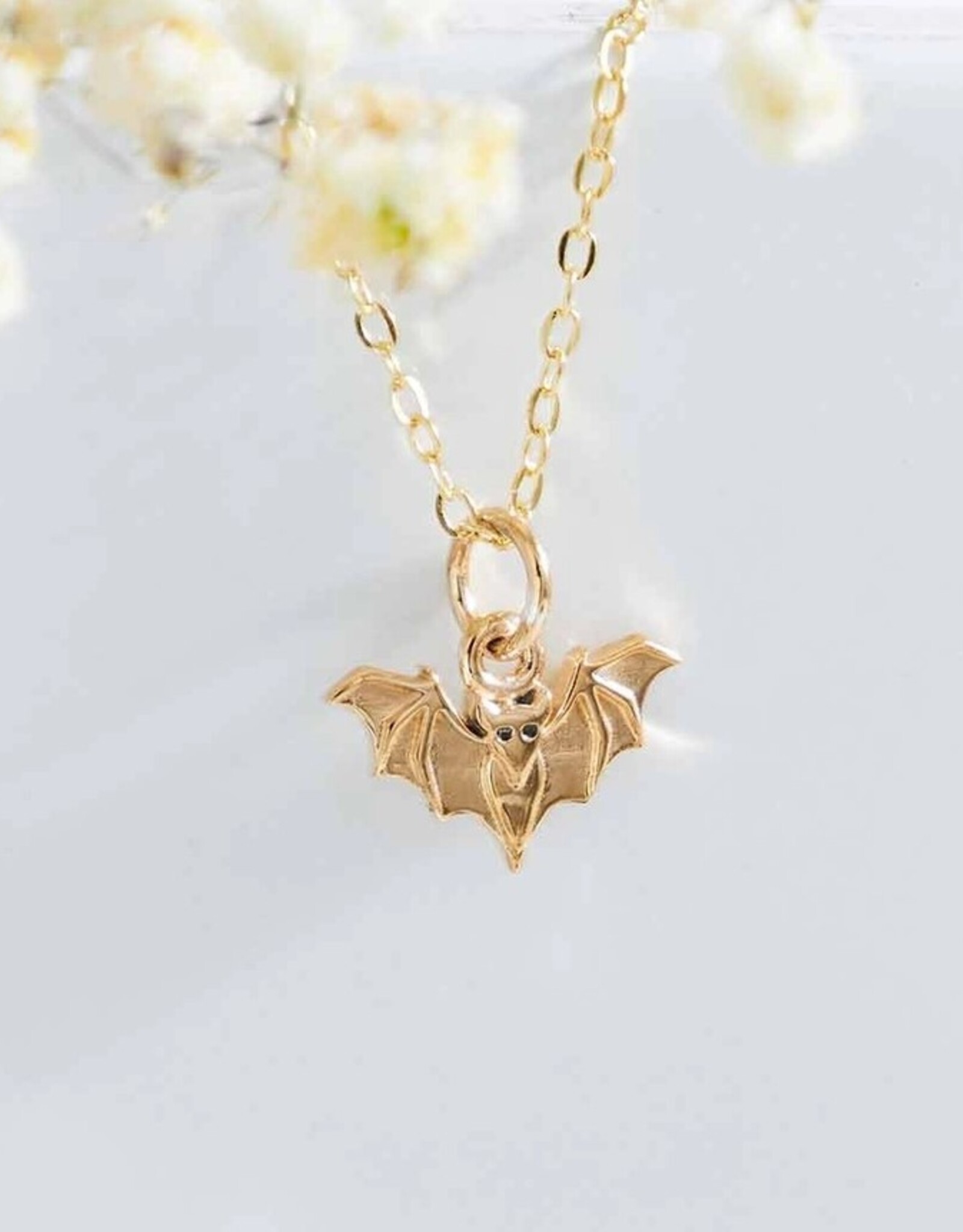 Bronze Mini Bat Necklace with Gold Fill Chain