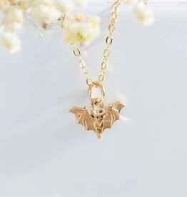 Bronze Mini Bat Necklace with Gold Fill Chain