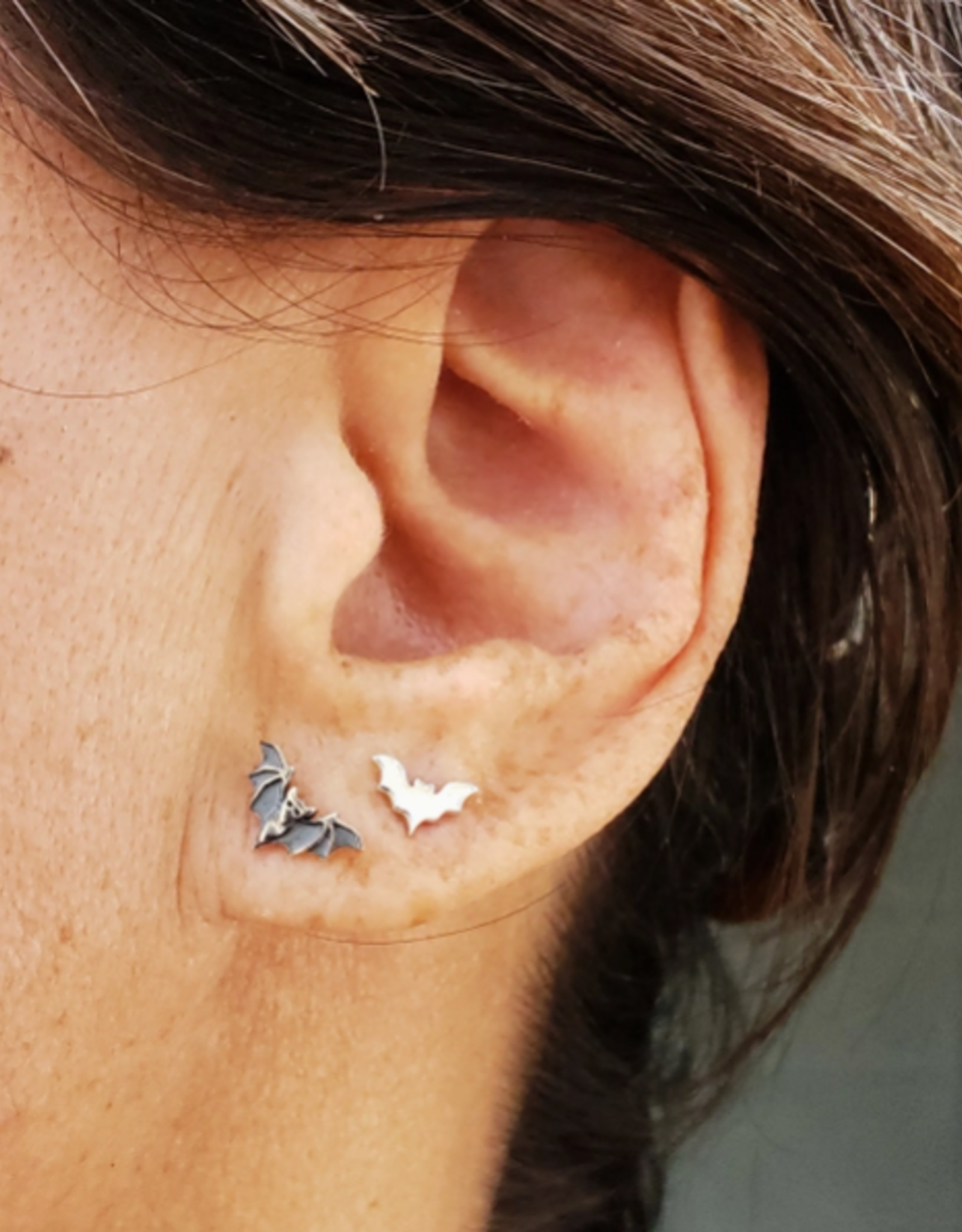 Detailed Bat Post Earrings 6x10mm | Recycled Sterling Silver