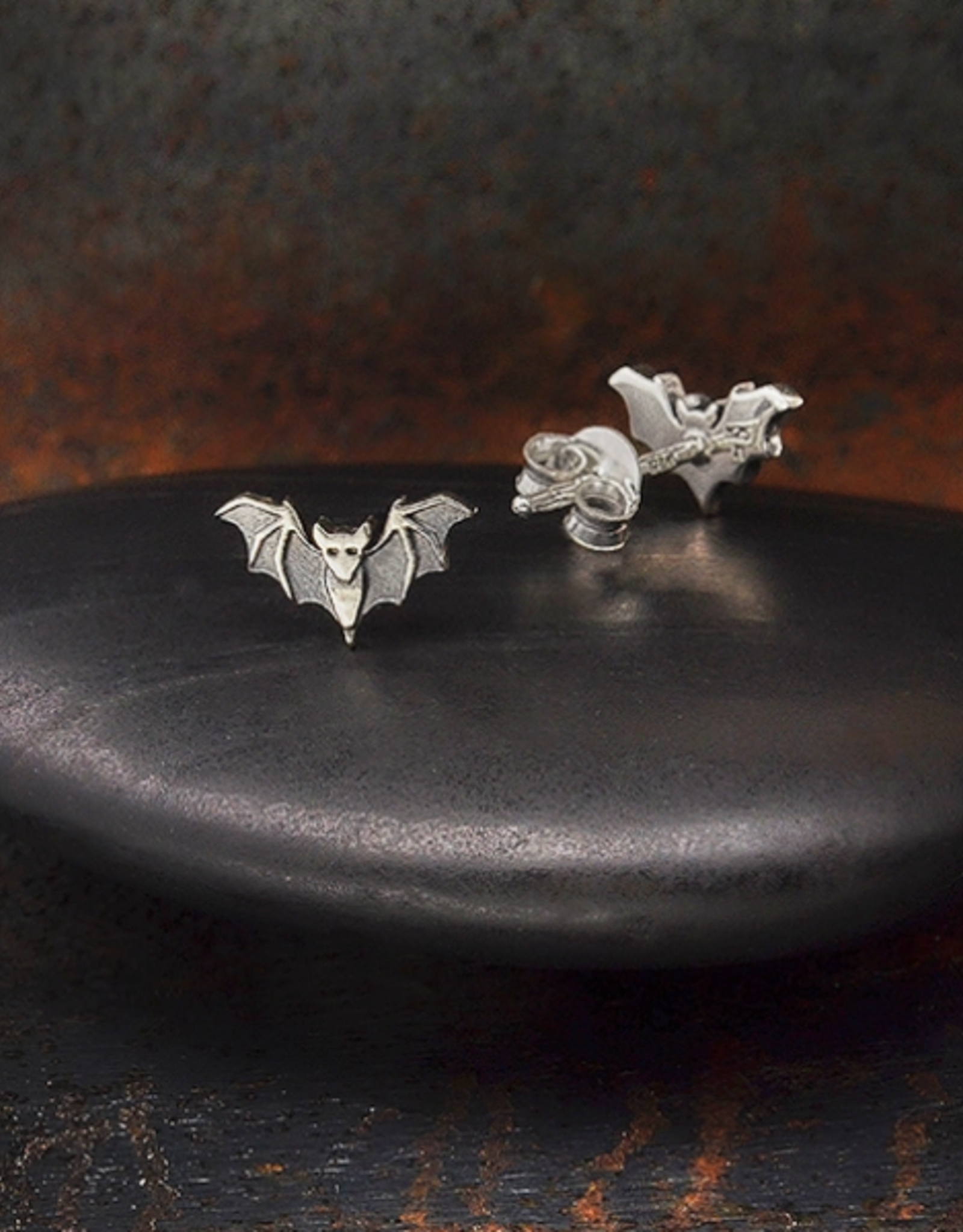 Detailed Bat Post Earrings 6x10mm | Recycled Sterling Silver