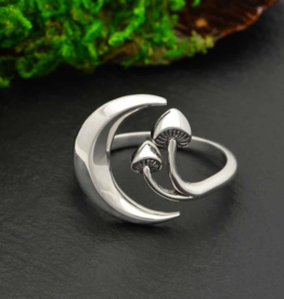 Moon and Mushroom Adjustable Ring | Sterling Silver
