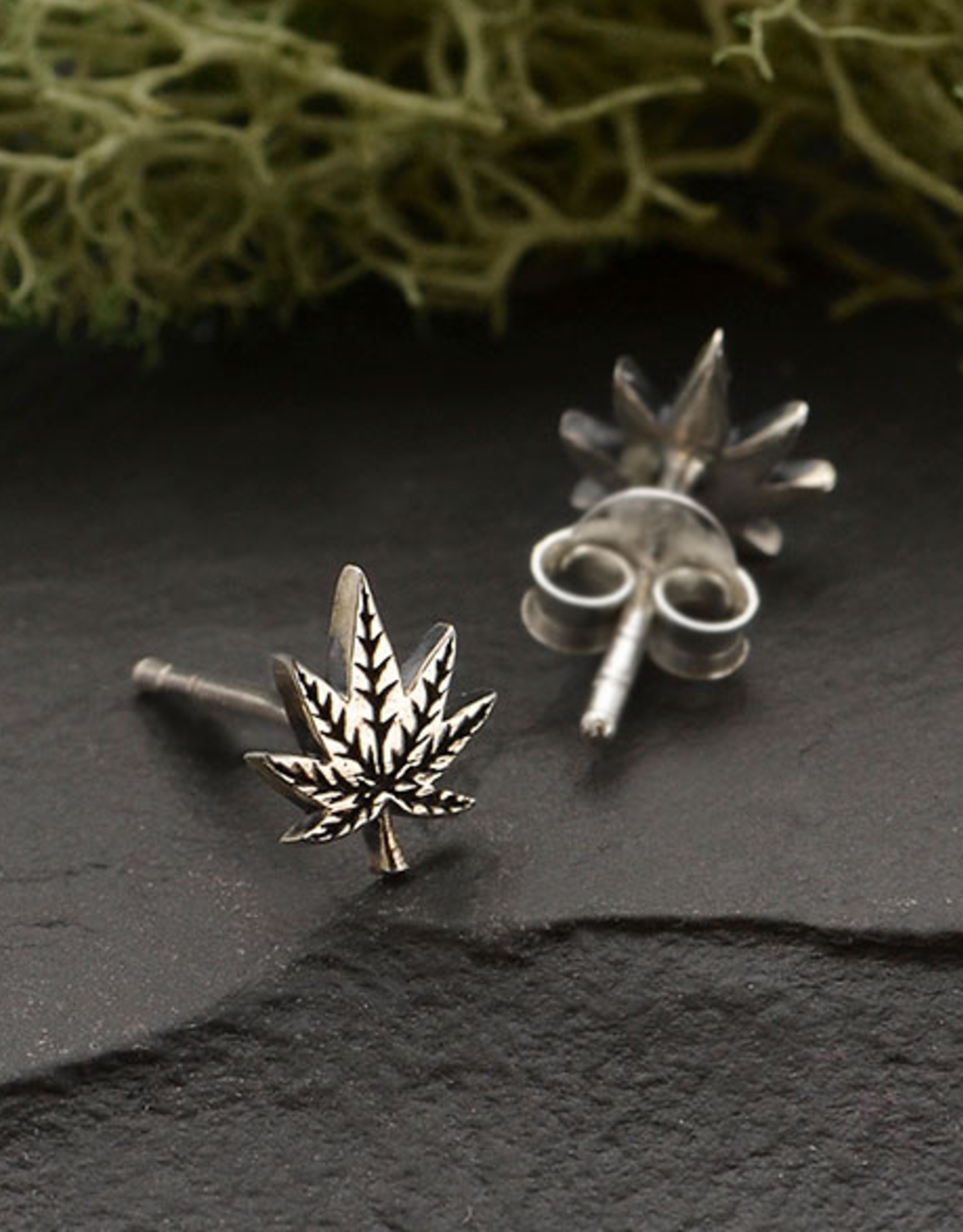 Pot Leaf Post Earrings 7x7mm | Recycled Sterling Silver