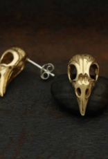 Raven Skull Post Earrings 21x11mm | Bronze