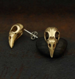 Raven Skull Post Earrings 21x11mm | Bronze