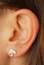 Silver Cloud Post Earrings with Bronze Lightning 10x9mm