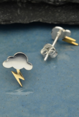 Silver Cloud Post Earrings with Bronze Lightning 10x9mm