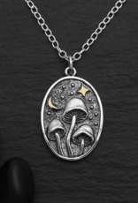 Sterling Silver 18 Inch Oval Mushroom Charm Necklace