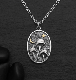 Sterling Silver 18 Inch Oval Mushroom Charm Necklace