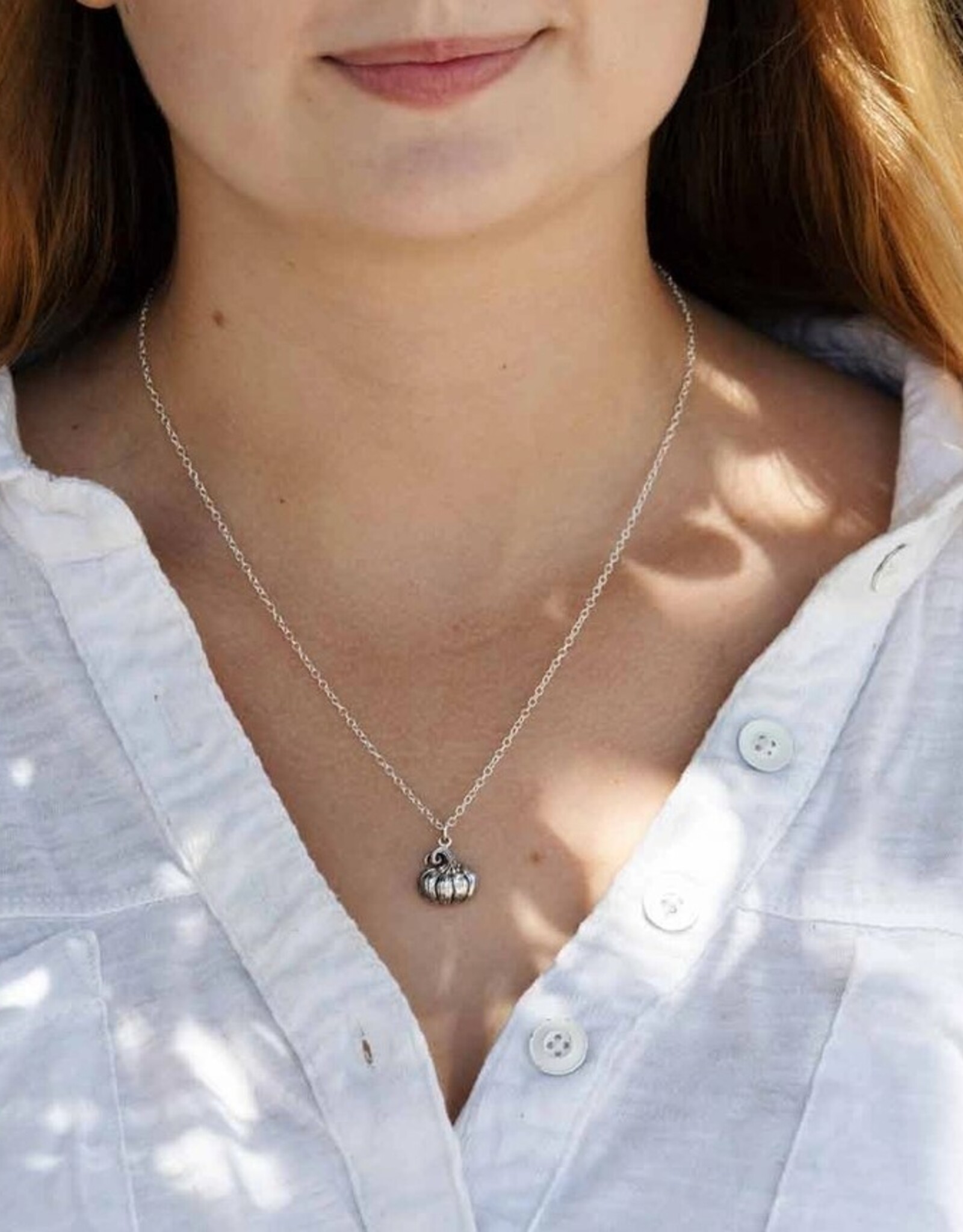 Sterling Silver 18 Inch Pumpkin Charm Necklace