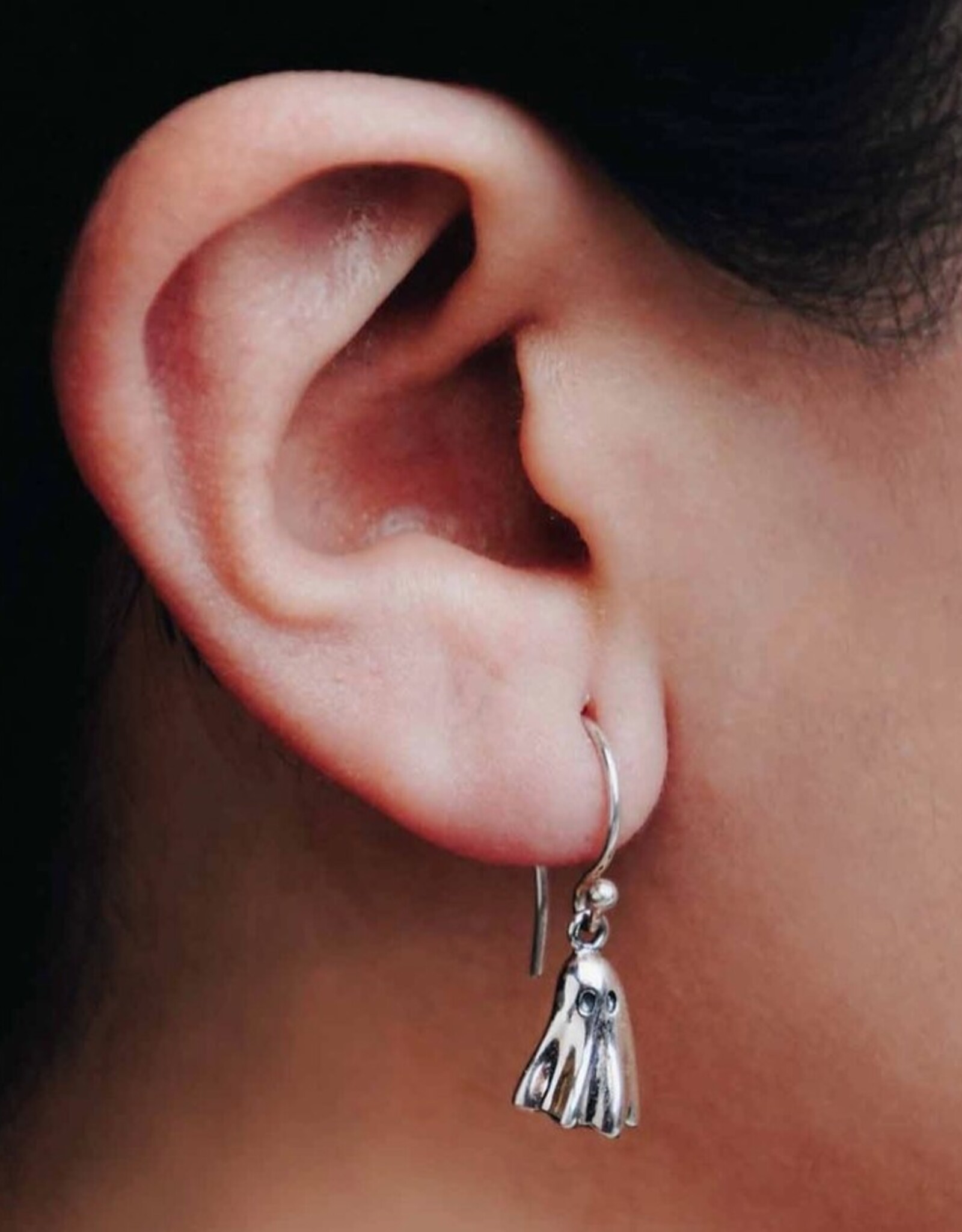 Sterling Silver 3D Ghost Dangle Earrings 25x8mm