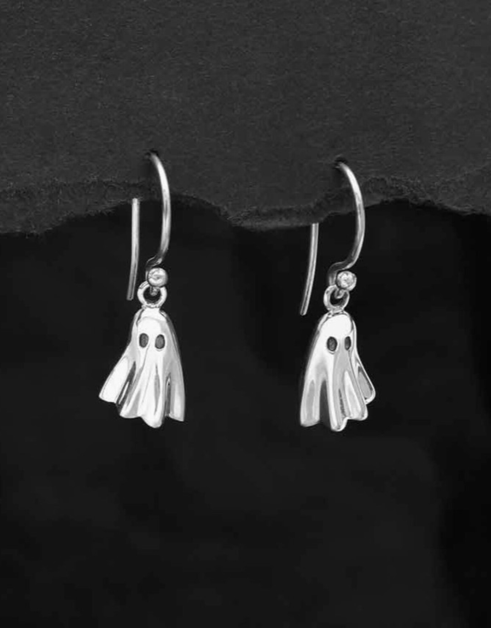 Sterling Silver 3D Ghost Dangle Earrings 25x8mm