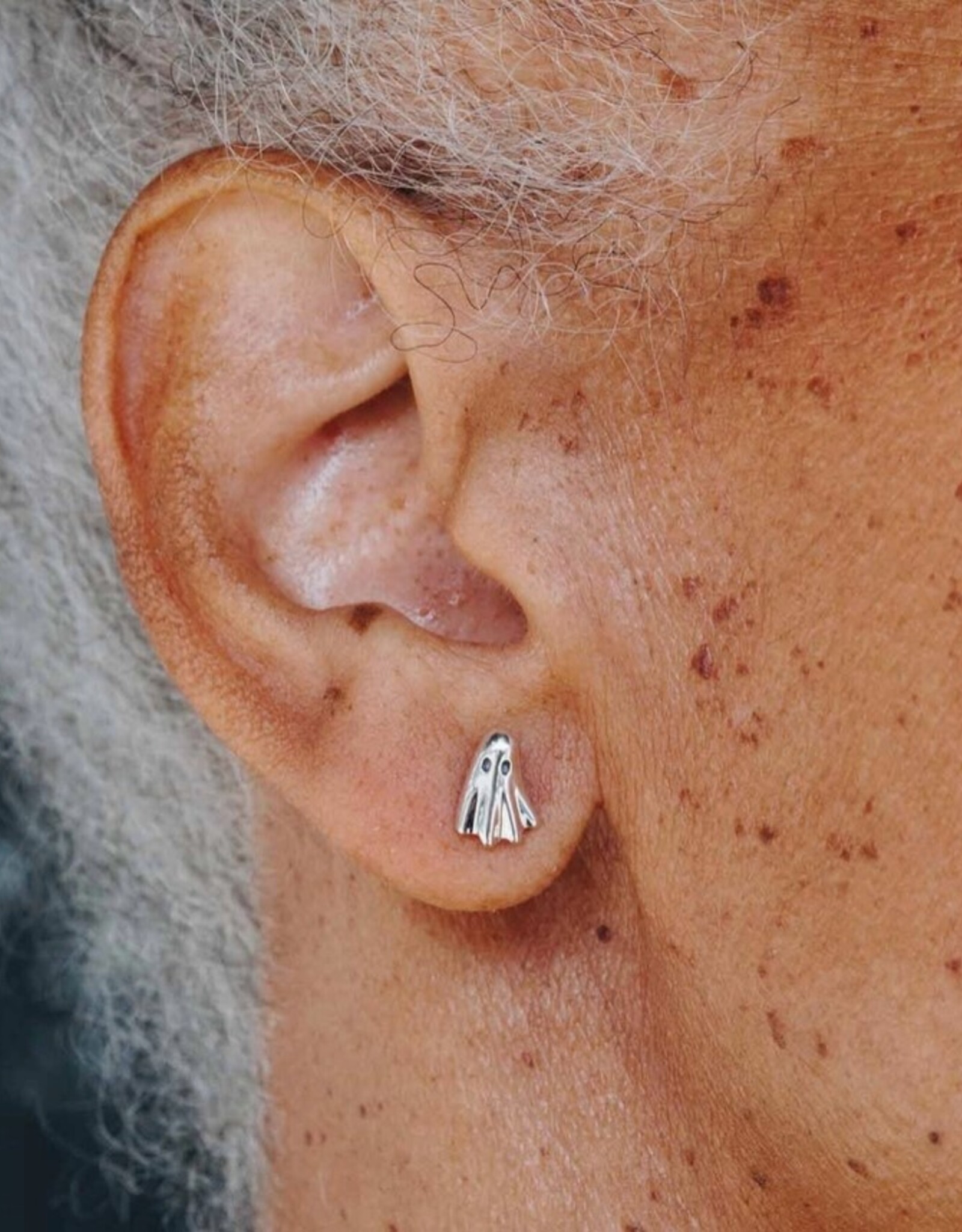 Sterling Silver 3D Ghost Post Earrings 9x7mm