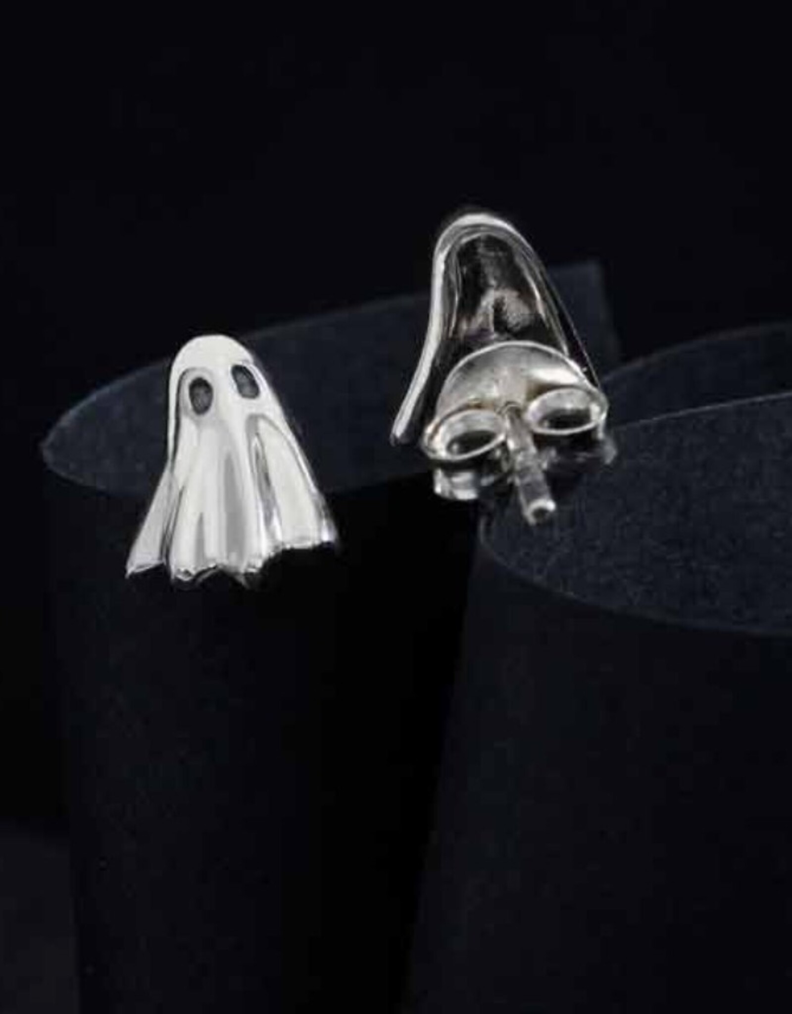 Sterling Silver 3D Ghost Post Earrings 9x7mm